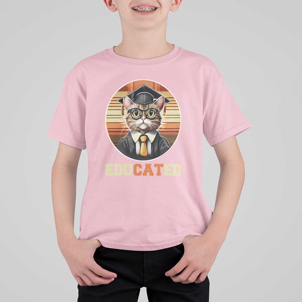 Funny Cat T Shirt For Kid Educated Graduation Academic Regalia Cap Gown - Wonder Print Shop