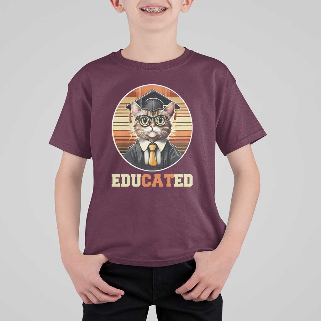 Funny Cat T Shirt For Kid Educated Graduation Academic Regalia Cap Gown - Wonder Print Shop