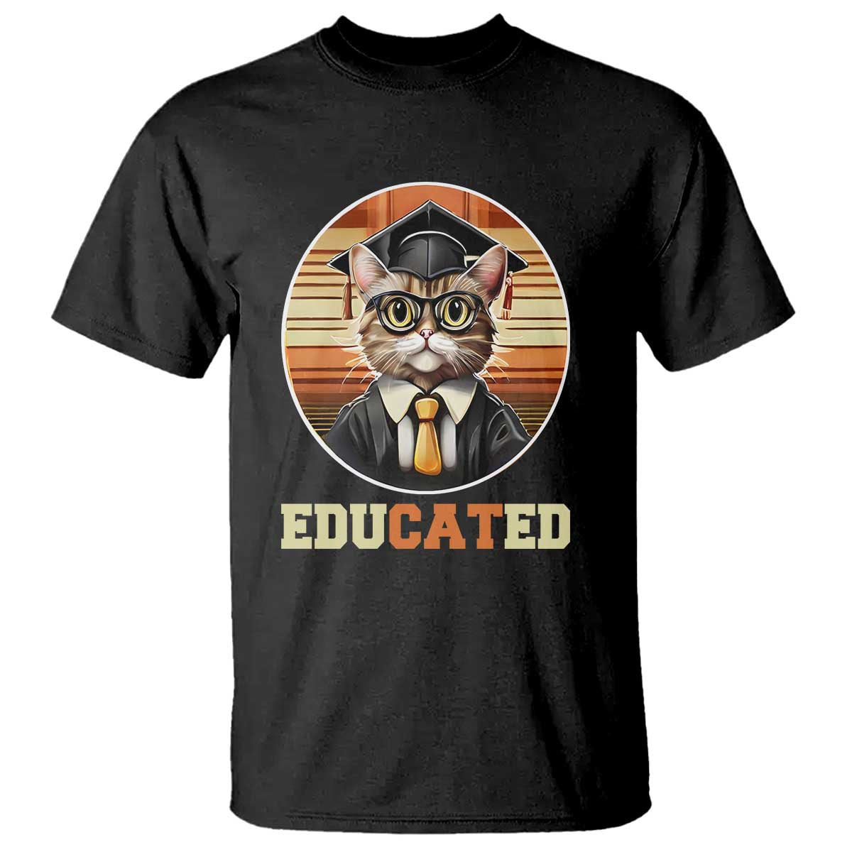 Funny Cat T Shirt Educated Graduation Academic Regalia Cap Gown - Wonder Print Shop