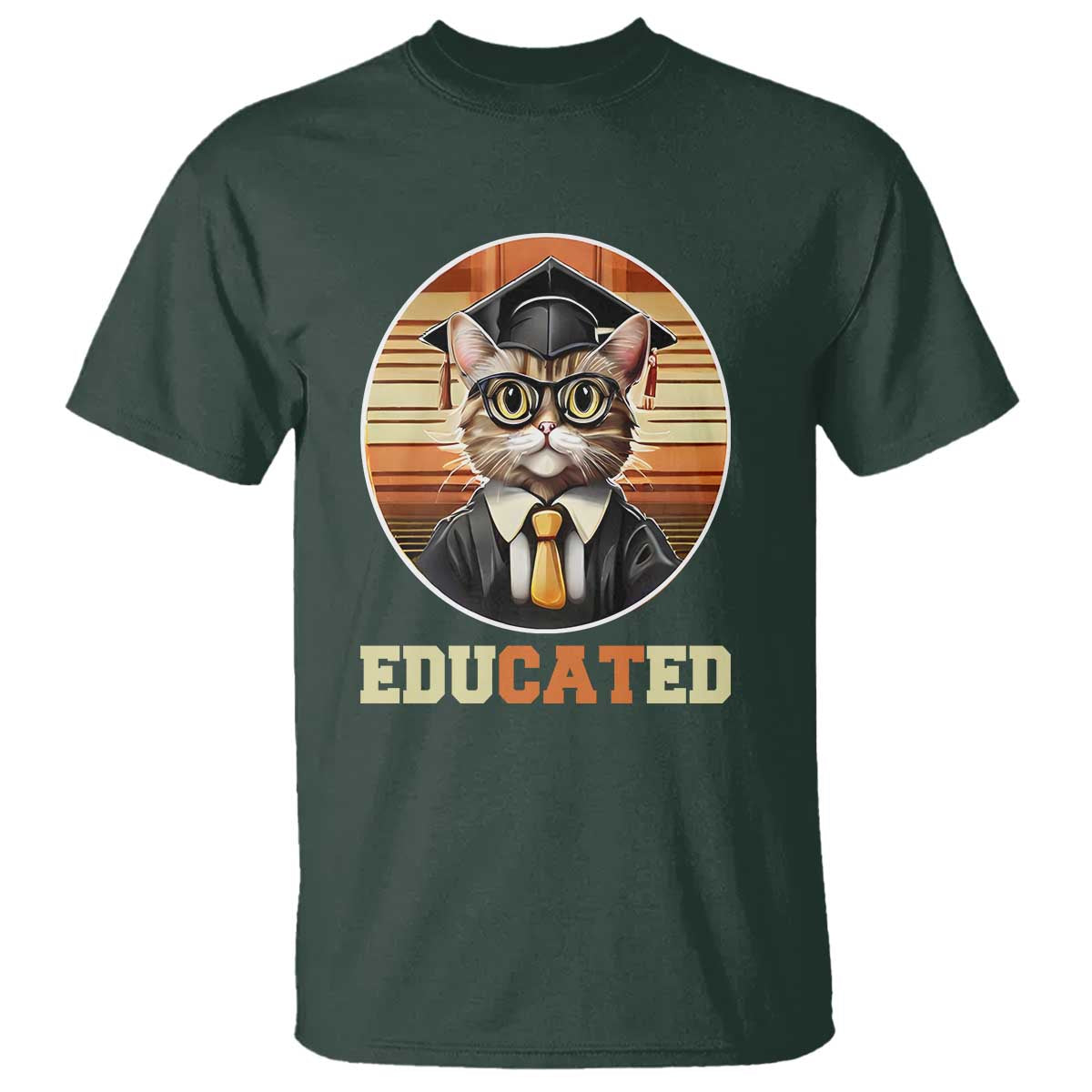 Funny Cat T Shirt Educated Graduation Academic Regalia Cap Gown - Wonder Print Shop