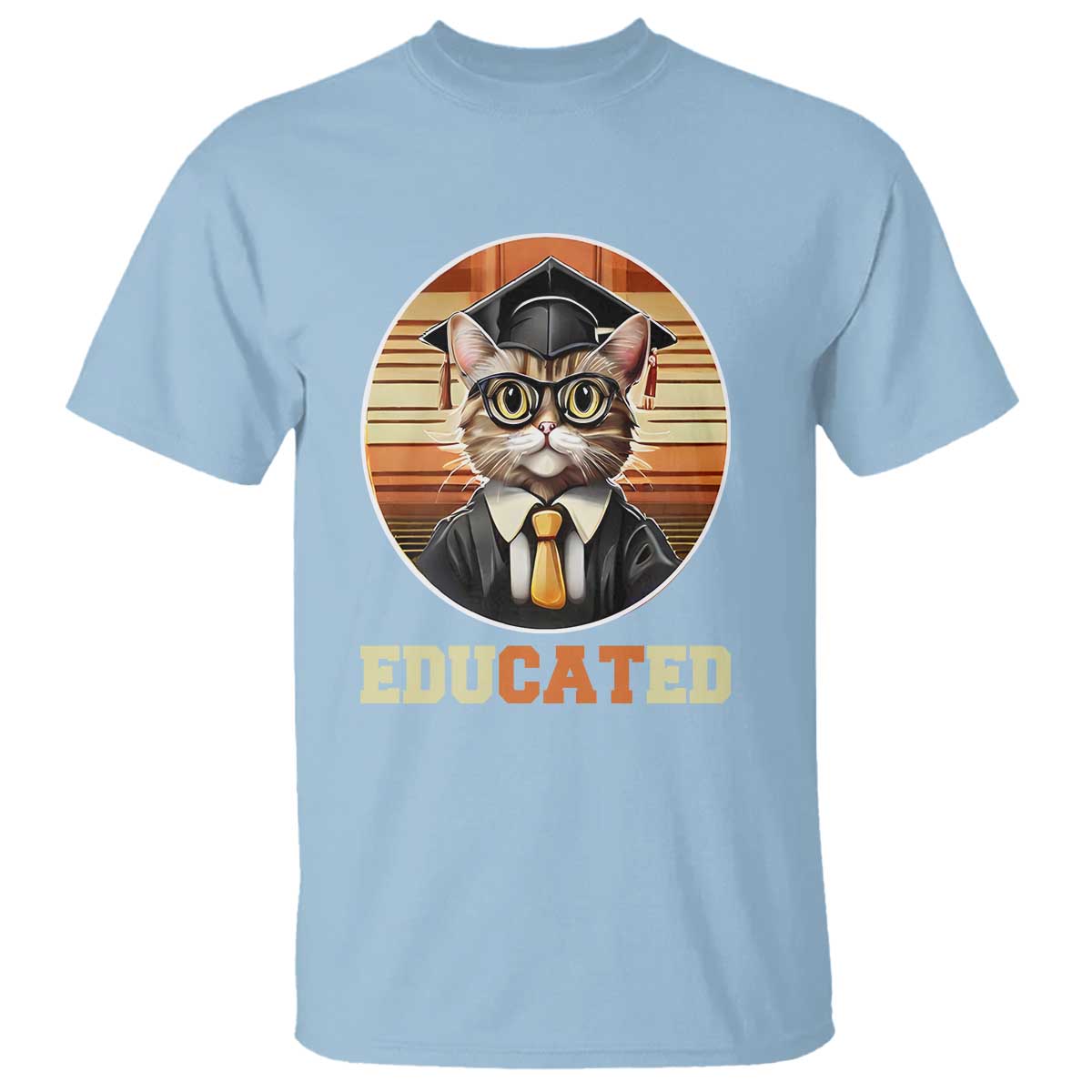 Funny Cat T Shirt Educated Graduation Academic Regalia Cap Gown - Wonder Print Shop