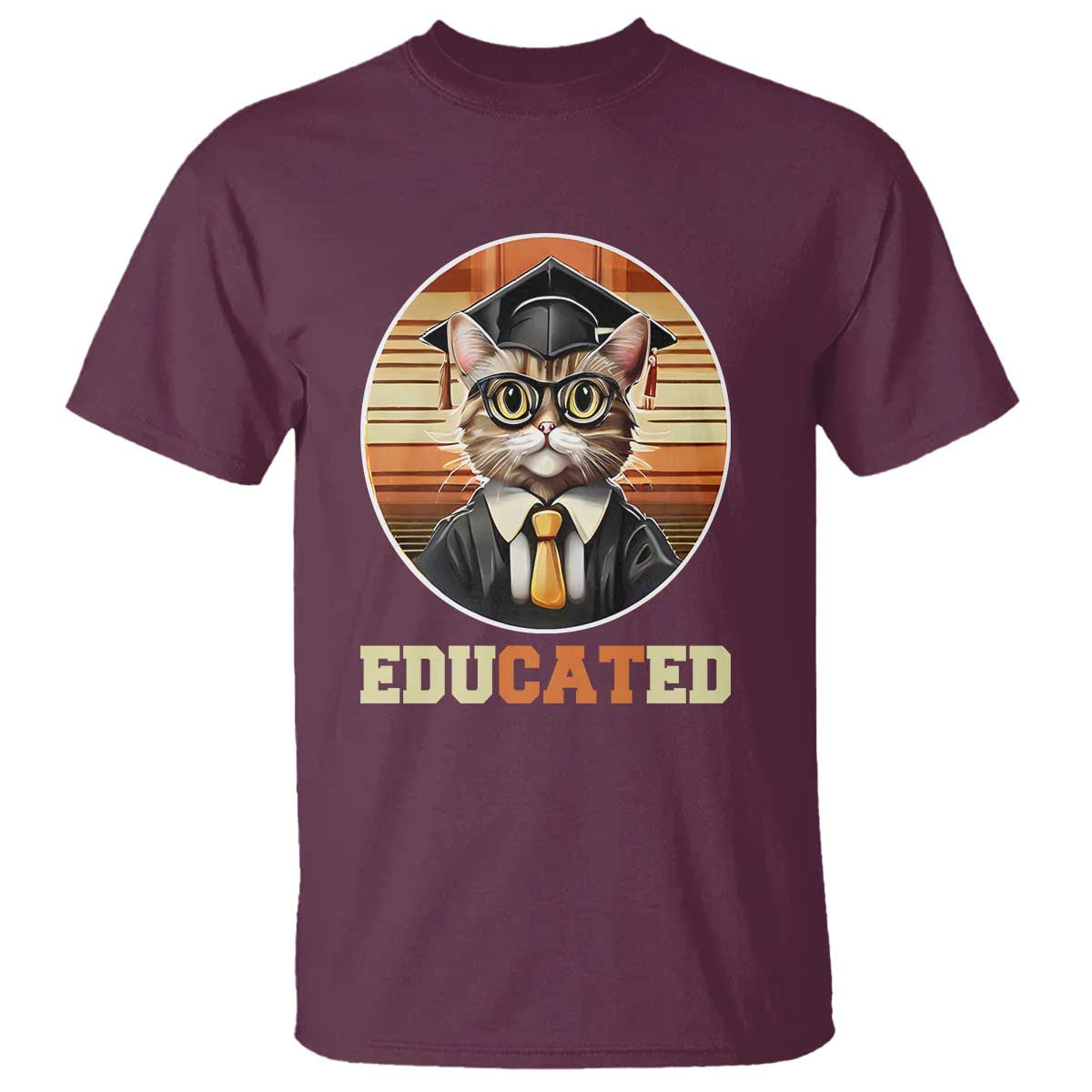 Funny Cat T Shirt Educated Graduation Academic Regalia Cap Gown - Wonder Print Shop