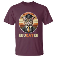 Funny Cat T Shirt Educated Graduation Academic Regalia Cap Gown - Wonder Print Shop