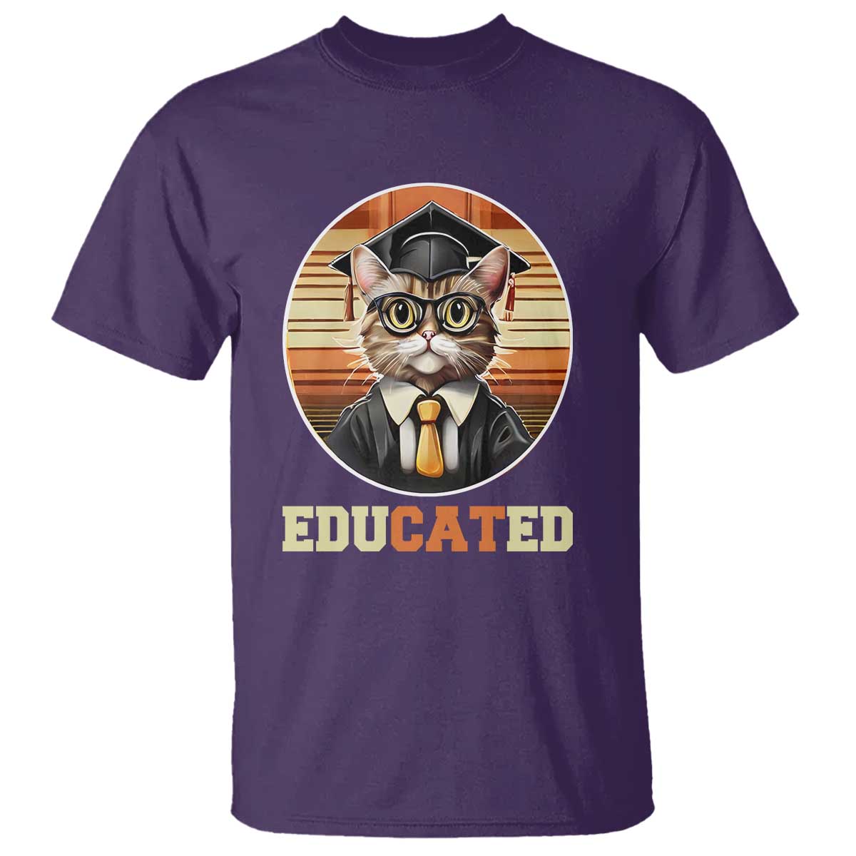 Funny Cat T Shirt Educated Graduation Academic Regalia Cap Gown - Wonder Print Shop