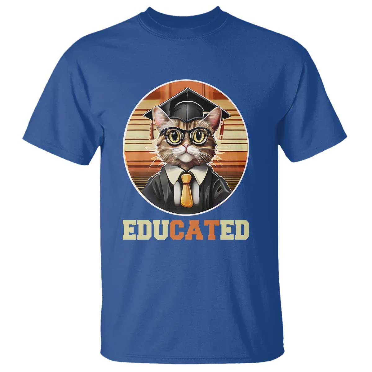 Funny Cat T Shirt Educated Graduation Academic Regalia Cap Gown - Wonder Print Shop