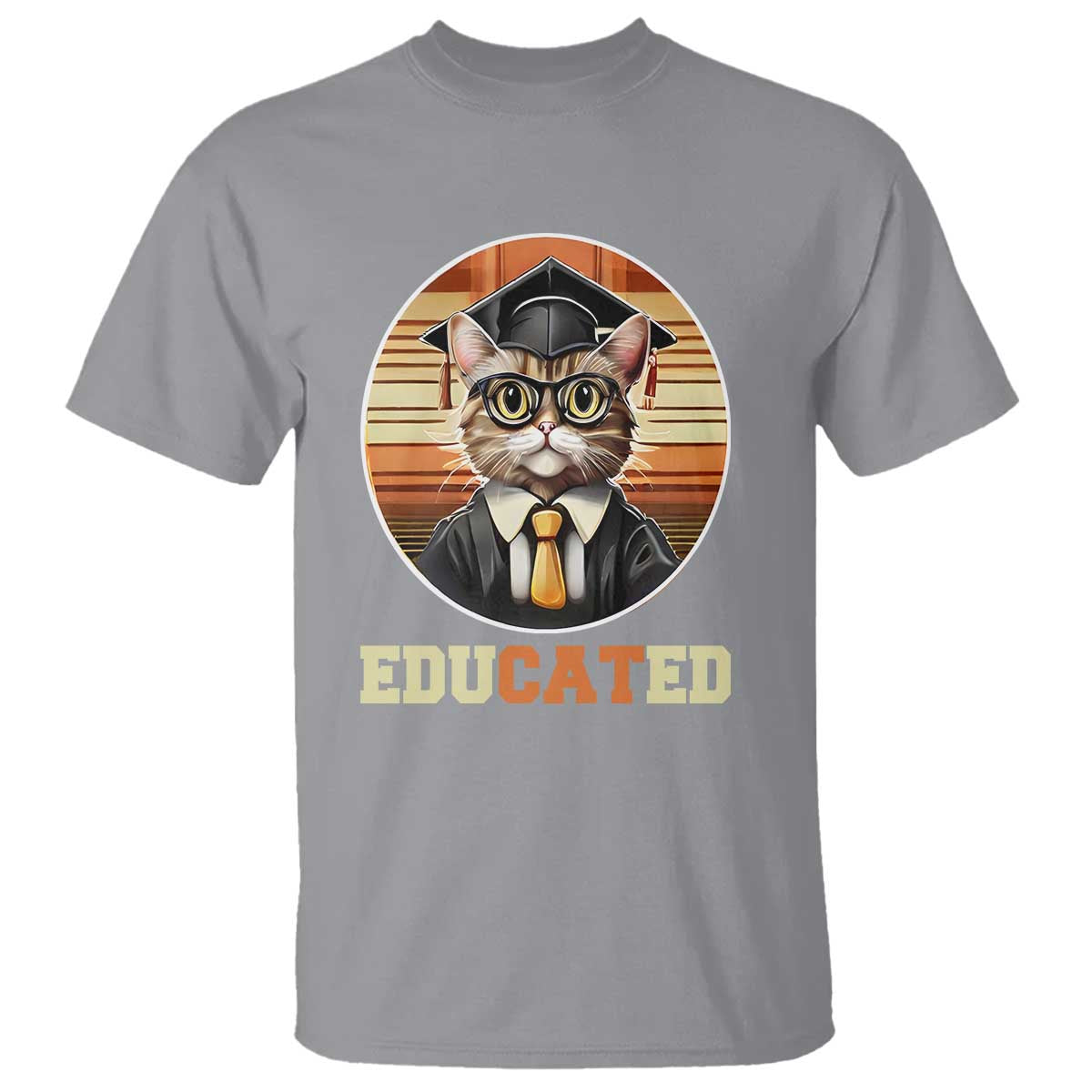 Funny Cat T Shirt Educated Graduation Academic Regalia Cap Gown - Wonder Print Shop