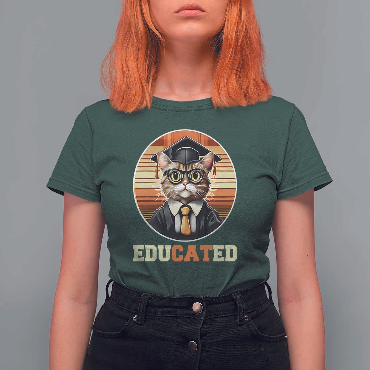 Funny Cat T Shirt For Women Educated Graduation Academic Regalia Cap Gown - Wonder Print Shop