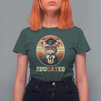 Funny Cat T Shirt For Women Educated Graduation Academic Regalia Cap Gown - Wonder Print Shop