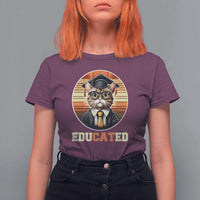 Funny Cat T Shirt For Women Educated Graduation Academic Regalia Cap Gown - Wonder Print Shop
