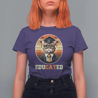 Funny Cat T Shirt For Women Educated Graduation Academic Regalia Cap Gown - Wonder Print Shop