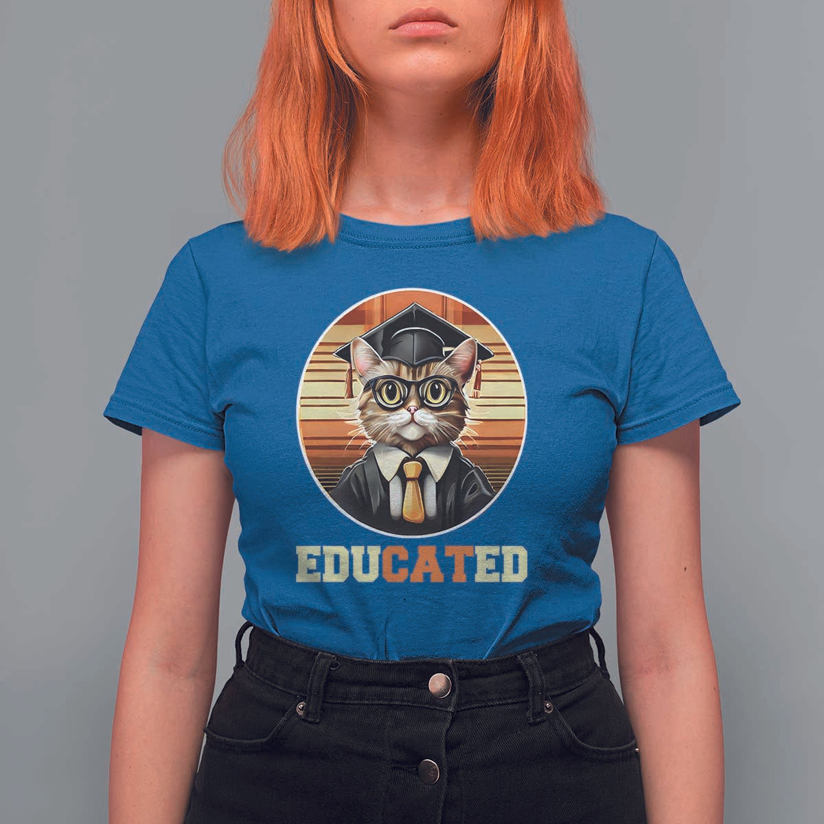 Funny Cat T Shirt For Women Educated Graduation Academic Regalia Cap Gown - Wonder Print Shop