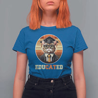 Funny Cat T Shirt For Women Educated Graduation Academic Regalia Cap Gown - Wonder Print Shop