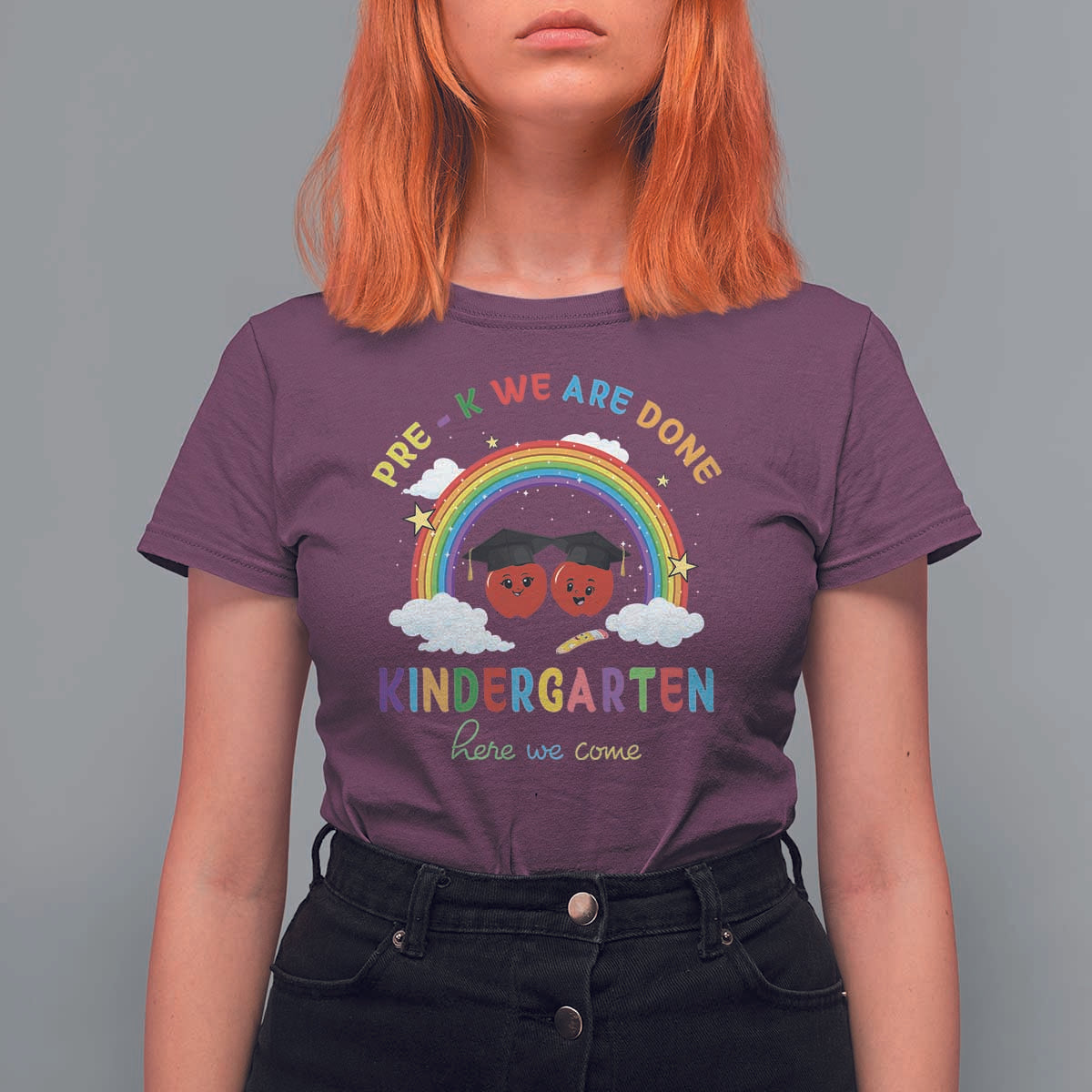 Graduation T Shirt For Women Pre-K We Are Done Kindergarten Here We Come Rainbow - Wonder Print Shop