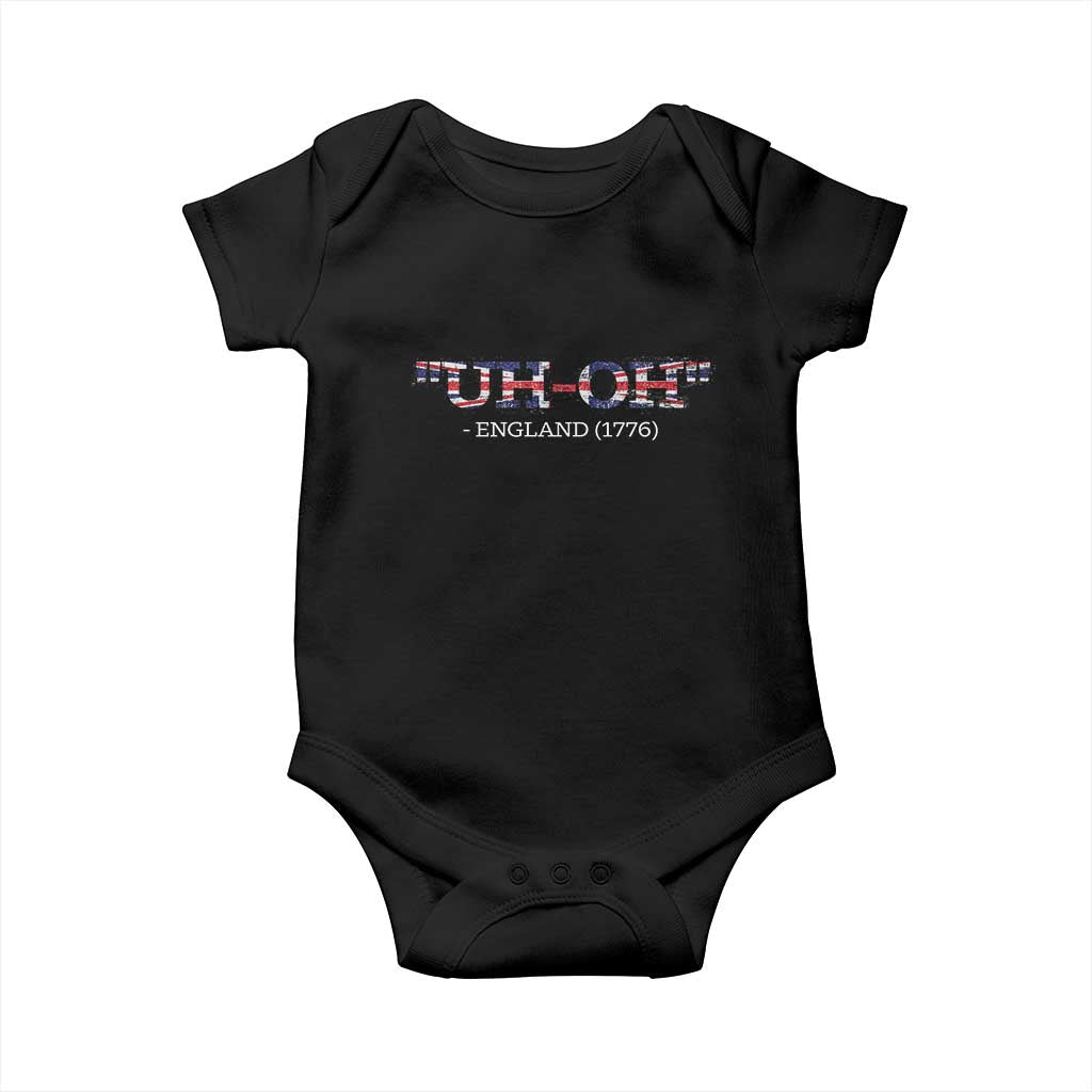 Funny Uh Oh England 1776 Baby Onesie 4th Of July USA Grunge Union Jack Flag - Wonder Print Shop