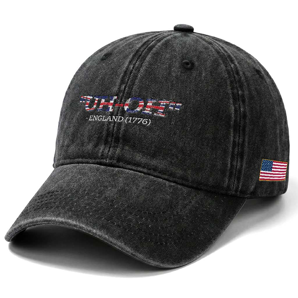 Funny Uh Oh England 1776 Washed Cotton Baseball Cap 4th Of July USA Grunge Union Jack Flag
