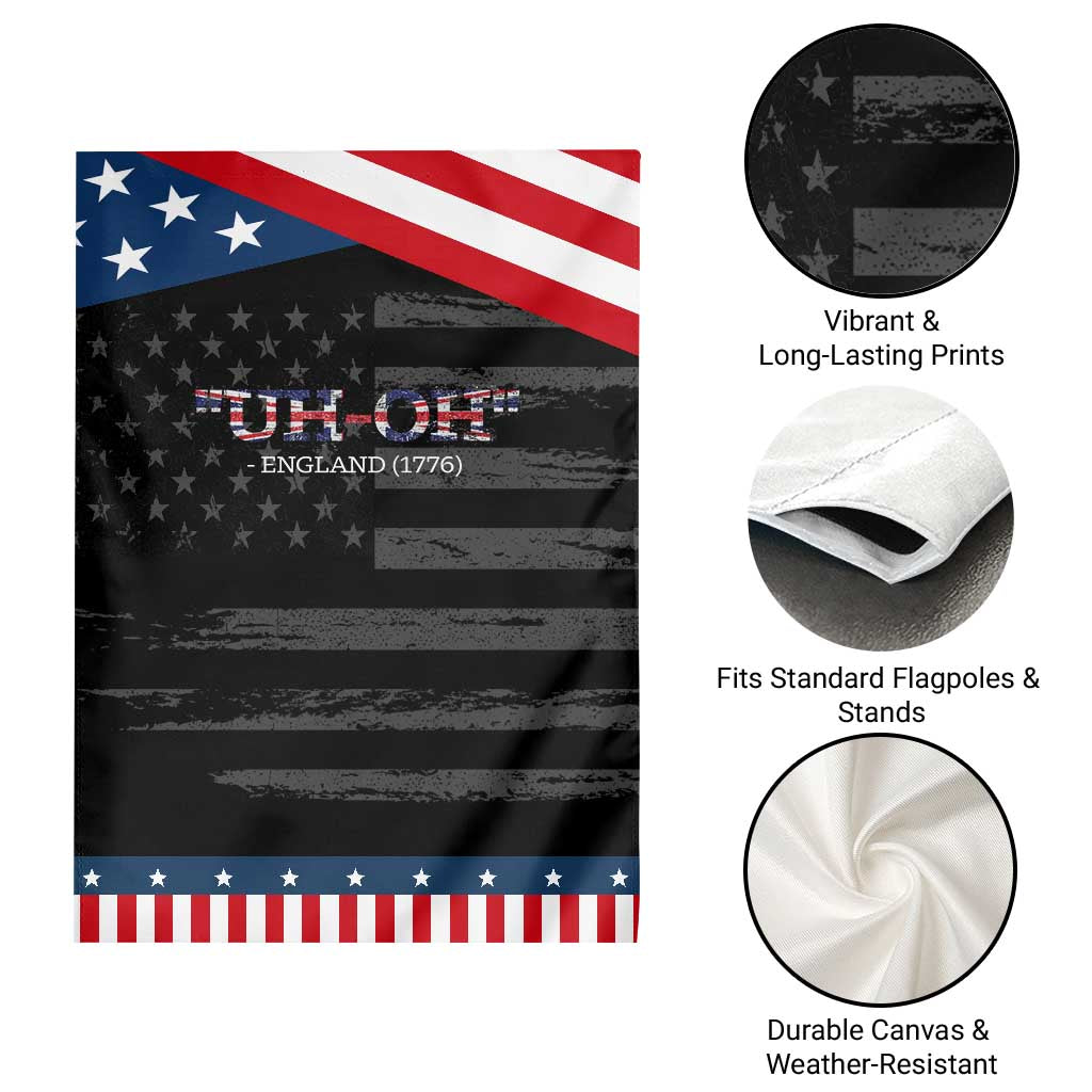 Funny Uh Oh England 1776 Garden Flag 4th Of July USA Grunge Union Jack Flag