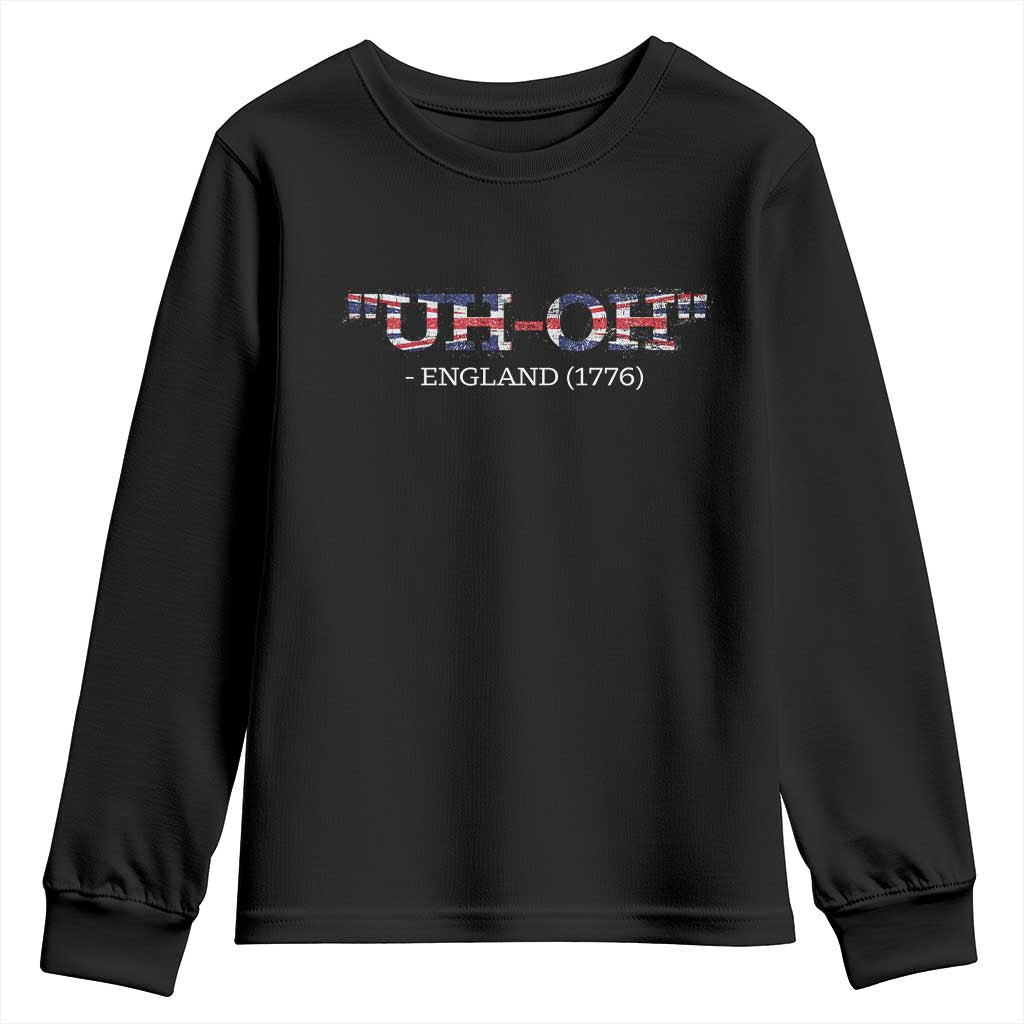 Funny Uh Oh England 1776 Youth Sweatshirt 4th Of July USA Grunge Union Jack Flag - Wonder Print Shop