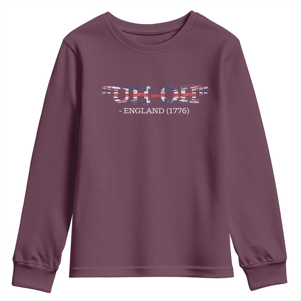 Funny Uh Oh England 1776 Youth Sweatshirt 4th Of July USA Grunge Union Jack Flag - Wonder Print Shop