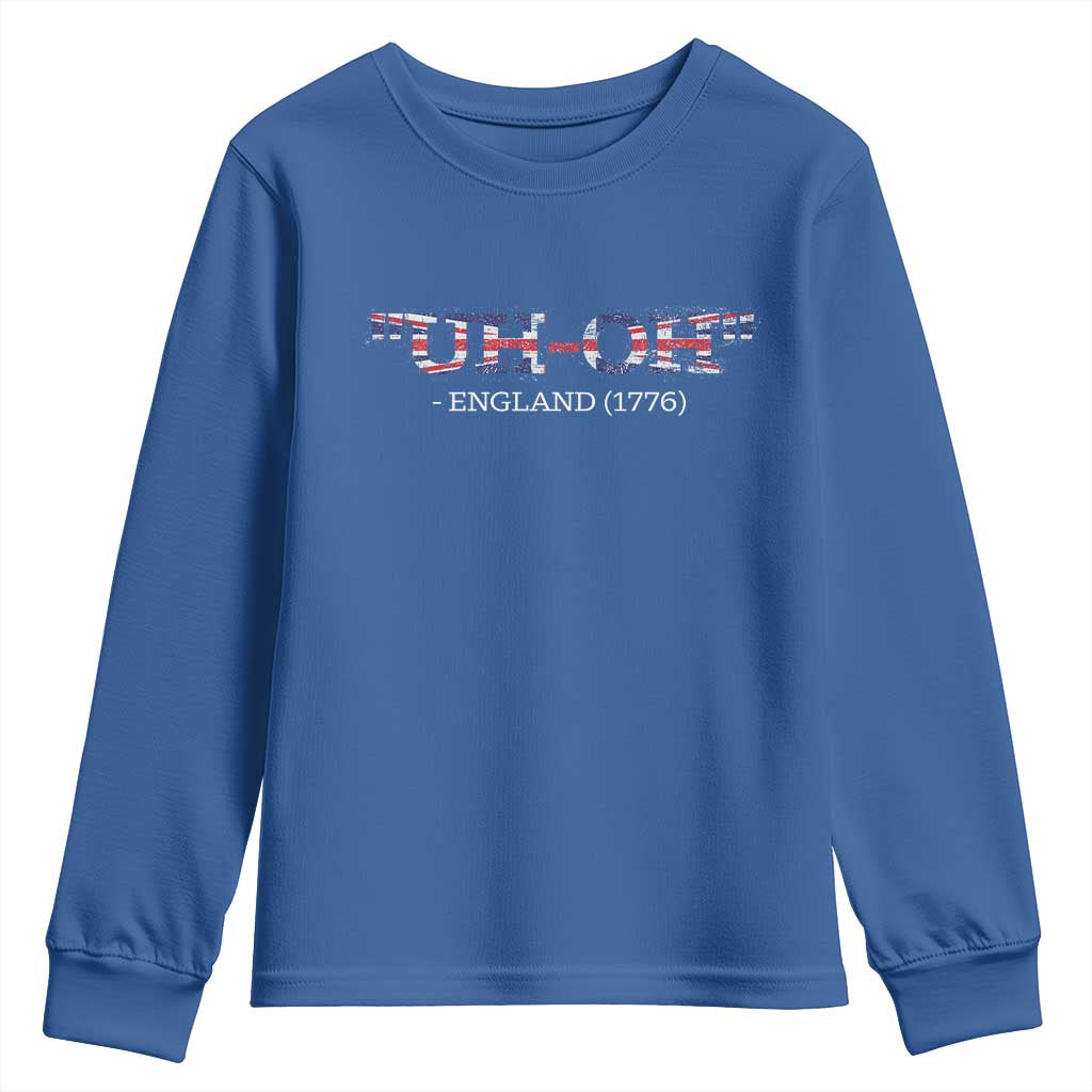 Funny Uh Oh England 1776 Youth Sweatshirt 4th Of July USA Grunge Union Jack Flag - Wonder Print Shop