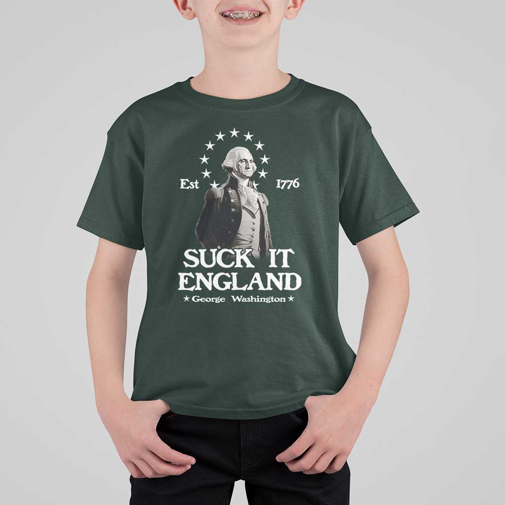 Funny Suck It England T Shirt For Kid 4th of July 1776 George Washington - Wonder Print Shop