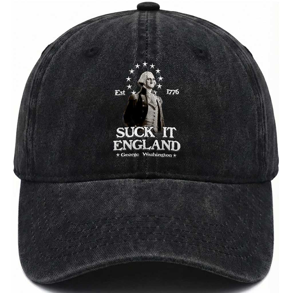 Funny Suck It England Washed Cotton Baseball Cap 4th of July 1776 George Washington