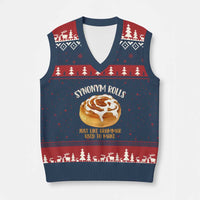 Funny Synonym Rolls Just Like Grammar Used To Make V-Neck Knit Sweater Vest Cinnamon Rolls Grammar Pun