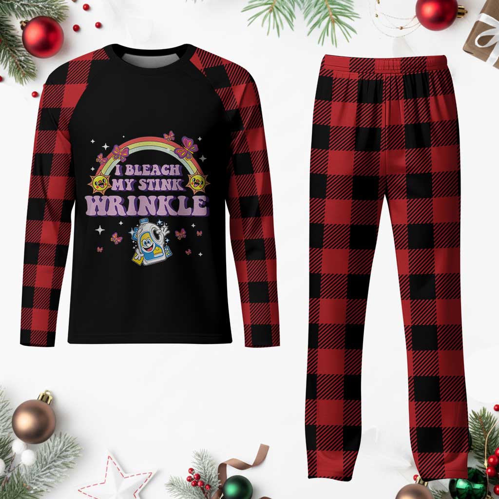 Funny I Bleach My Stink Wrinkle Plaid Pajama Set Gag Adult Humor Rainbow Bleach Bottle - Wonder Print Shop