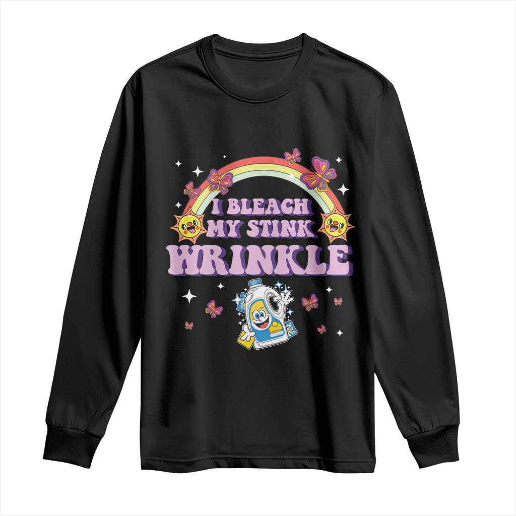 Funny I Bleach My Stink Wrinkle Long Sleeve Shirt Gag Adult Humor Rainbow Bleach Bottle - Wonder Print Shop