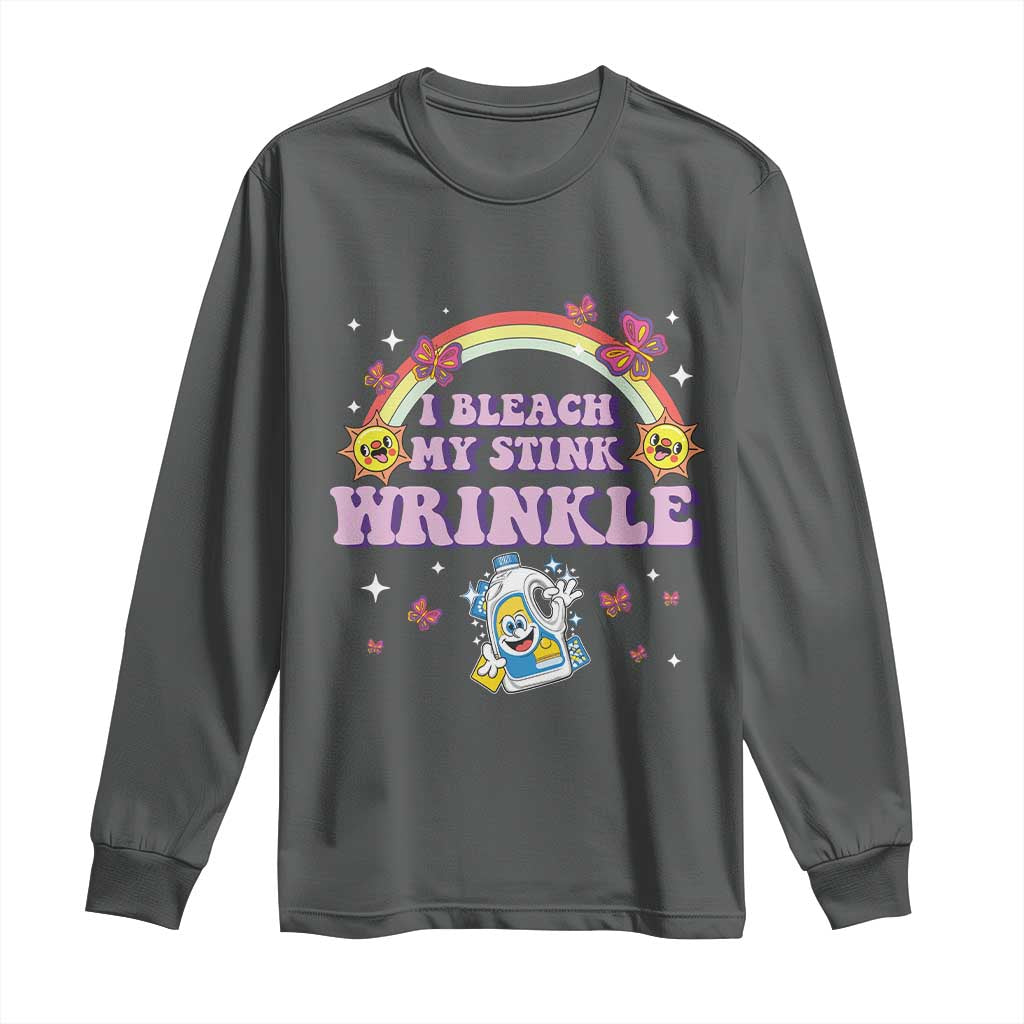 Funny I Bleach My Stink Wrinkle Long Sleeve Shirt Gag Adult Humor Rainbow Bleach Bottle - Wonder Print Shop