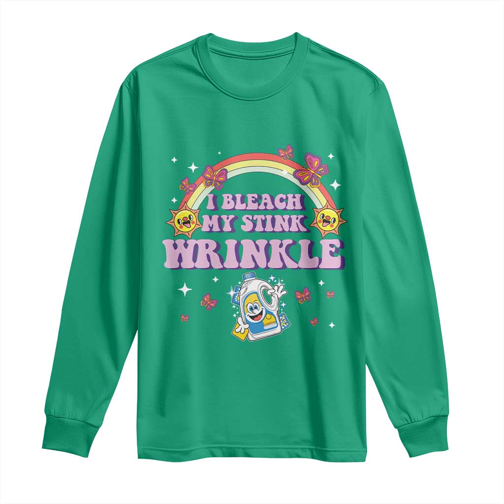 Funny I Bleach My Stink Wrinkle Long Sleeve Shirt Gag Adult Humor Rainbow Bleach Bottle - Wonder Print Shop