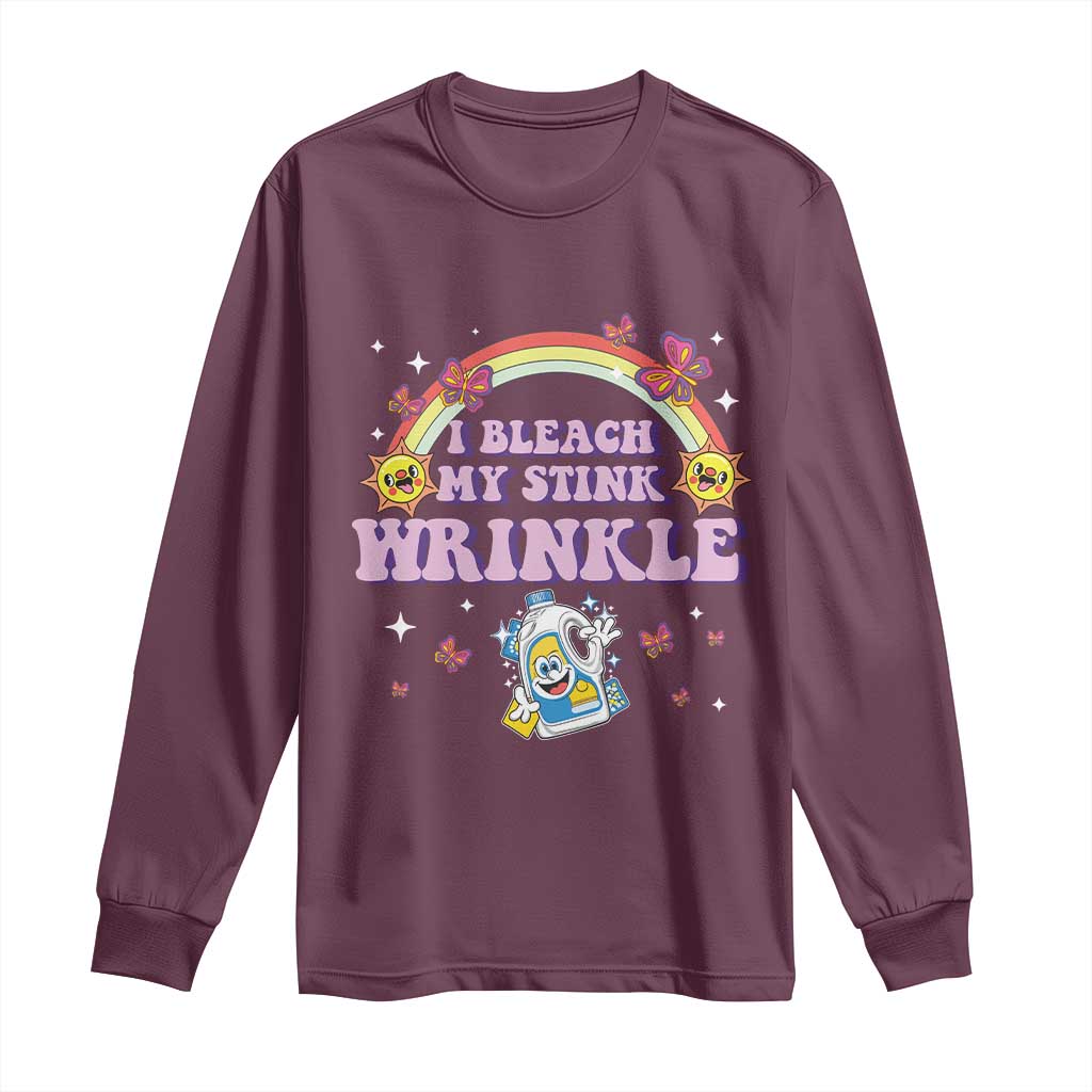 Funny I Bleach My Stink Wrinkle Long Sleeve Shirt Gag Adult Humor Rainbow Bleach Bottle - Wonder Print Shop