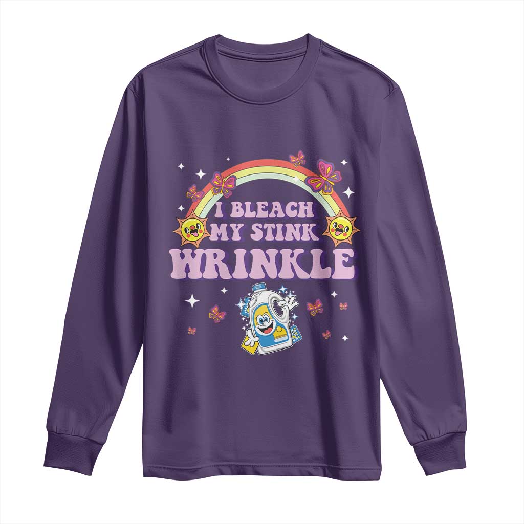 Funny I Bleach My Stink Wrinkle Long Sleeve Shirt Gag Adult Humor Rainbow Bleach Bottle - Wonder Print Shop