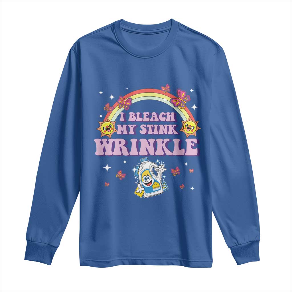 Funny I Bleach My Stink Wrinkle Long Sleeve Shirt Gag Adult Humor Rainbow Bleach Bottle - Wonder Print Shop