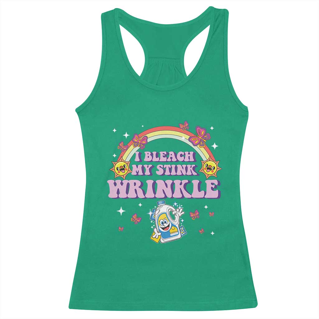 Funny I Bleach My Stink Wrinkle Racerback Tank Top Gag Adult Humor Rainbow Bleach Bottle - Wonder Print Shop
