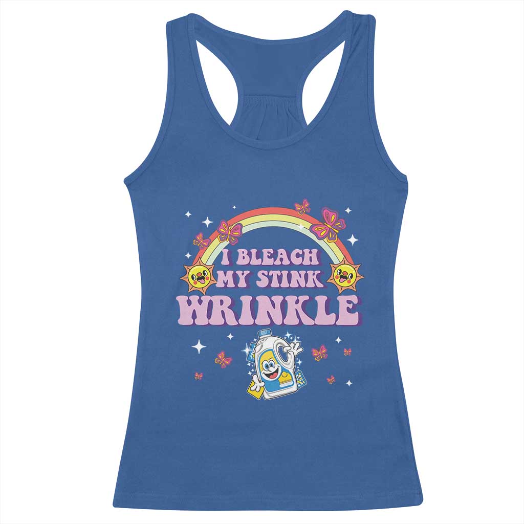 Funny I Bleach My Stink Wrinkle Racerback Tank Top Gag Adult Humor Rainbow Bleach Bottle - Wonder Print Shop