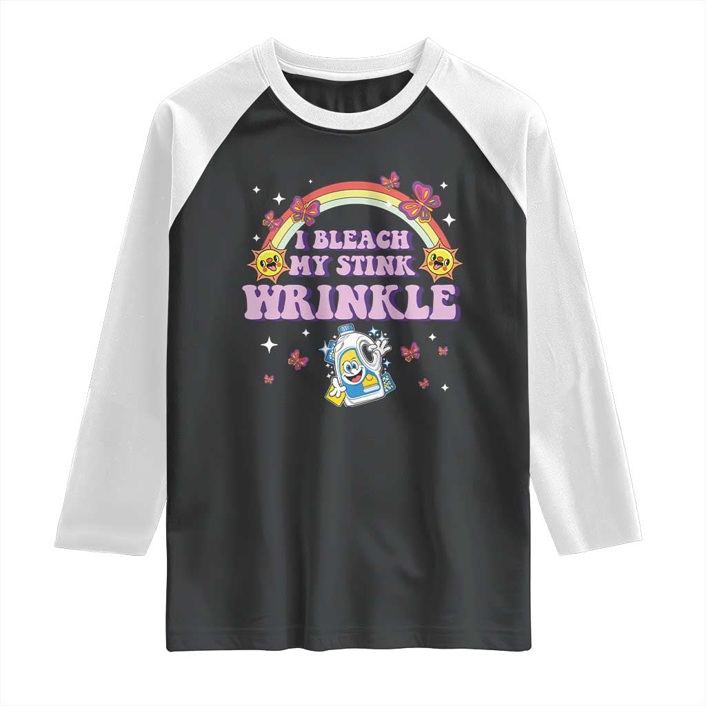 Funny I Bleach My Stink Wrinkle Raglan Shirt Gag Adult Humor Rainbow Bleach Bottle - Wonder Print Shop