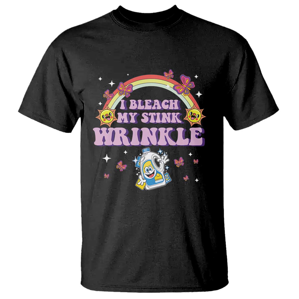 Funny I Bleach My Stink Wrinkle T Shirt Gag Adult Humor Rainbow Bleach Bottle - Wonder Print Shop