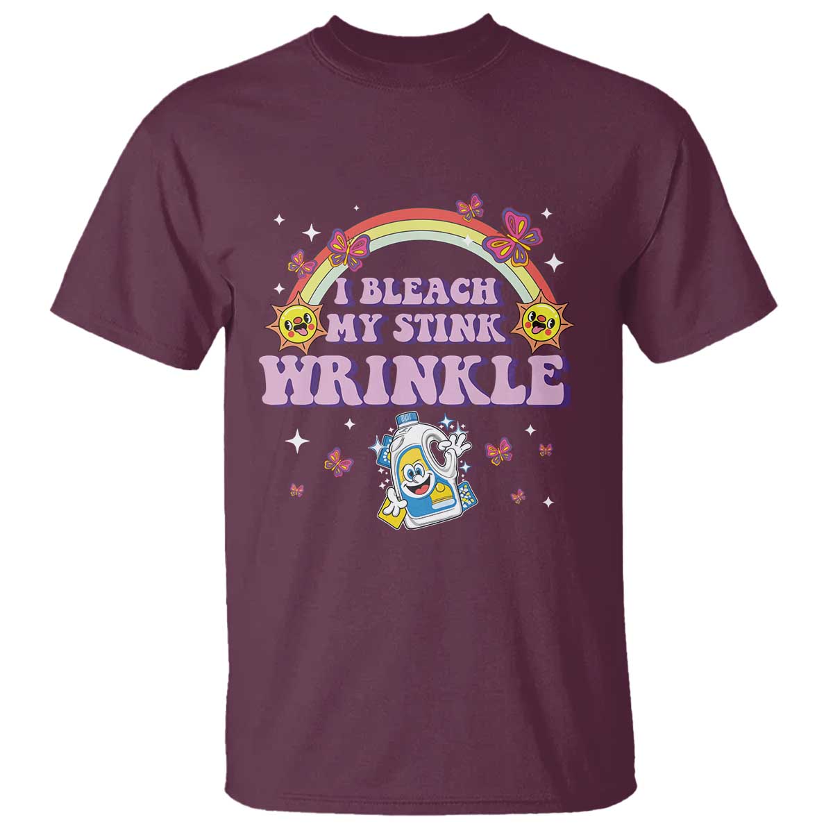 Funny I Bleach My Stink Wrinkle T Shirt Gag Adult Humor Rainbow Bleach Bottle - Wonder Print Shop