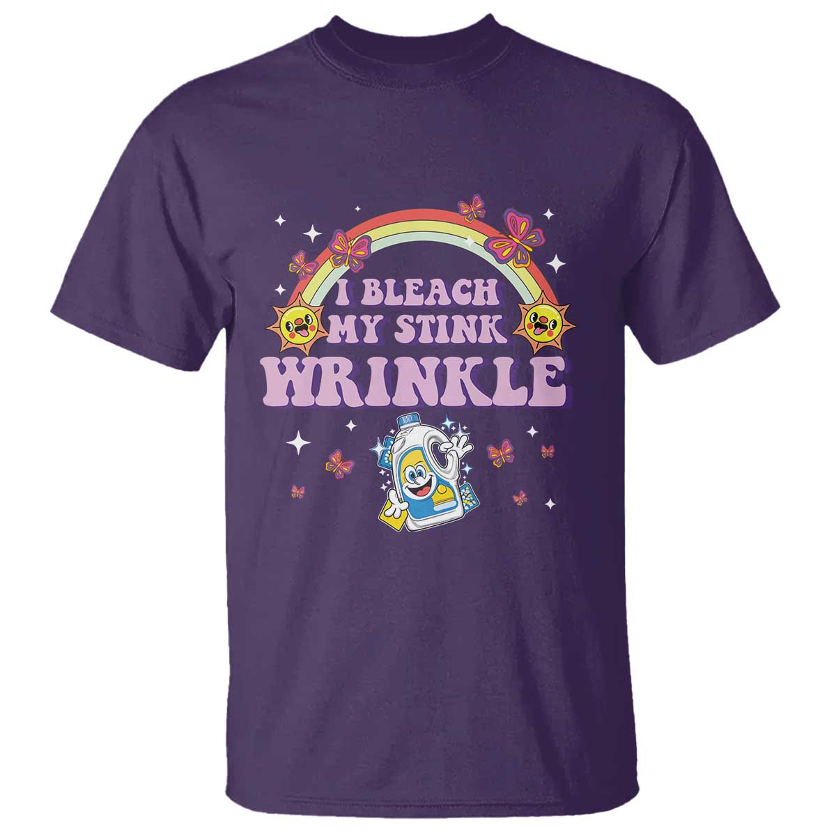Funny I Bleach My Stink Wrinkle T Shirt Gag Adult Humor Rainbow Bleach Bottle - Wonder Print Shop