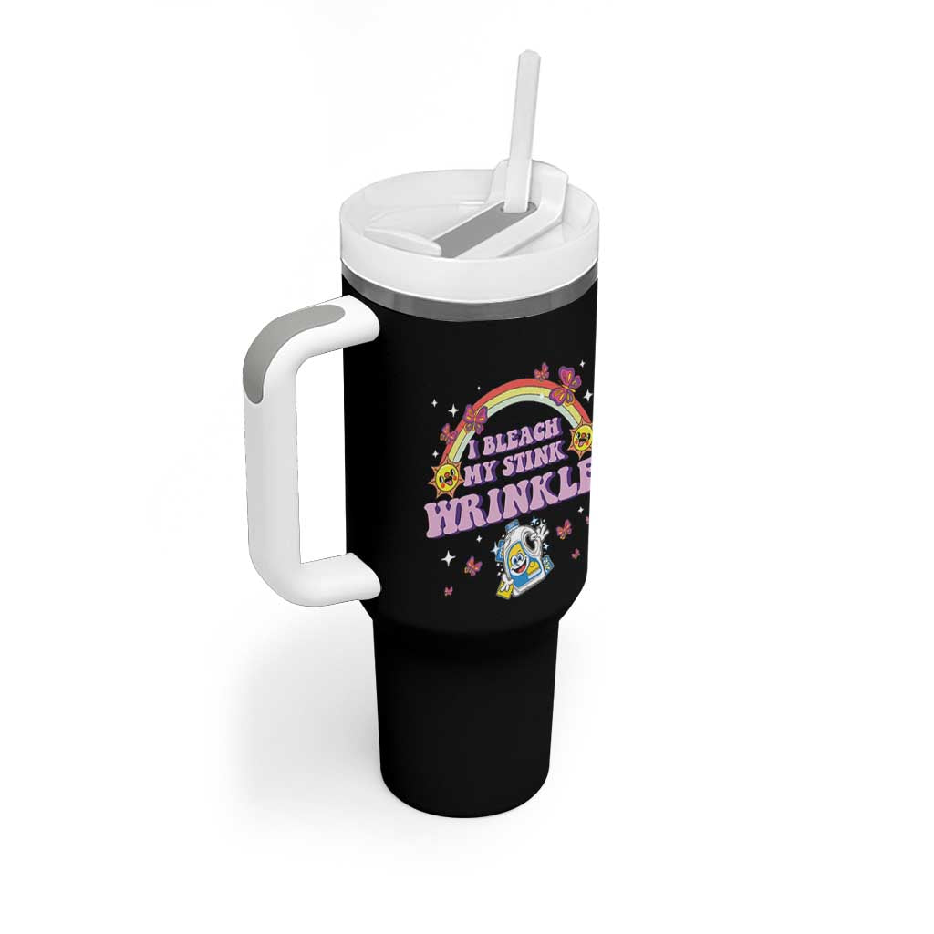 Funny I Bleach My Stink Wrinkle Tumbler With Handle Gag Adult Humor Rainbow Bleach Bottle - Wonder Print Shop