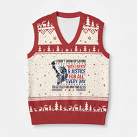 Funny I Didn't Grow Up Saying With Liberty And Justice For All V-Neck Knit Sweater Vest - Wonder Print Shop