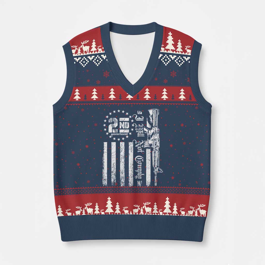 2nd Amendment I Will Not Comply V-Neck Knit Sweater Vest AR15 Pro-Gun Rights American Flag - Wonder Print Shop