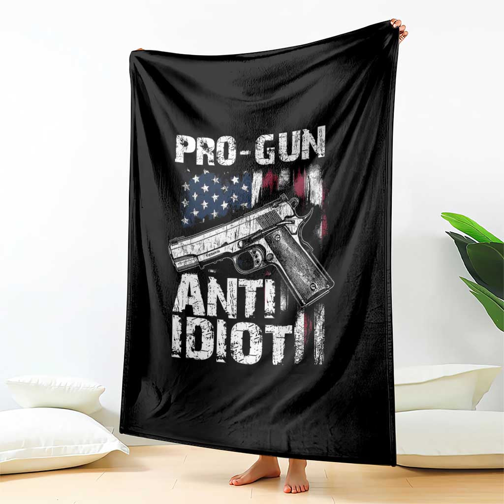 Pro Gun Anti Idiot Throw Blanket Vintage American Flag 2nd Amendment - Wonder Print Shop