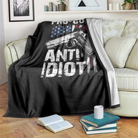 Pro Gun Anti Idiot Throw Blanket Vintage American Flag 2nd Amendment - Wonder Print Shop