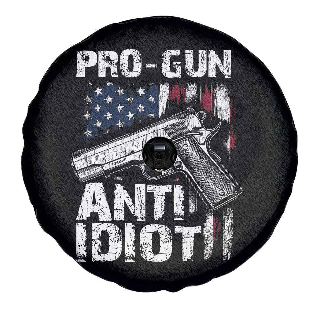 Pro Gun Anti Idiot Spare Tire Cover Vintage American Flag 2nd Amendment - Wonder Print Shop