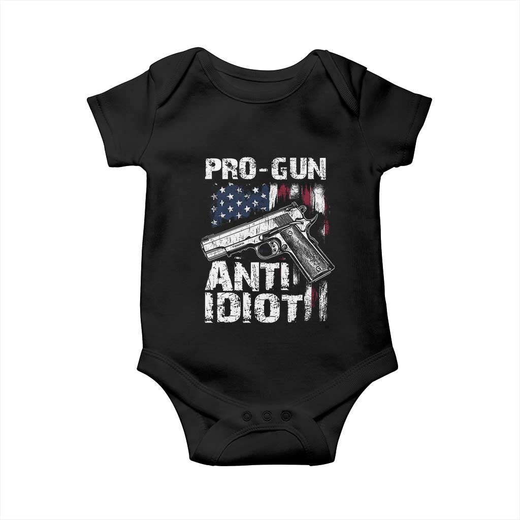 Pro Gun Anti Idiot Baby Onesie Vintage American Flag 2nd Amendment - Wonder Print Shop