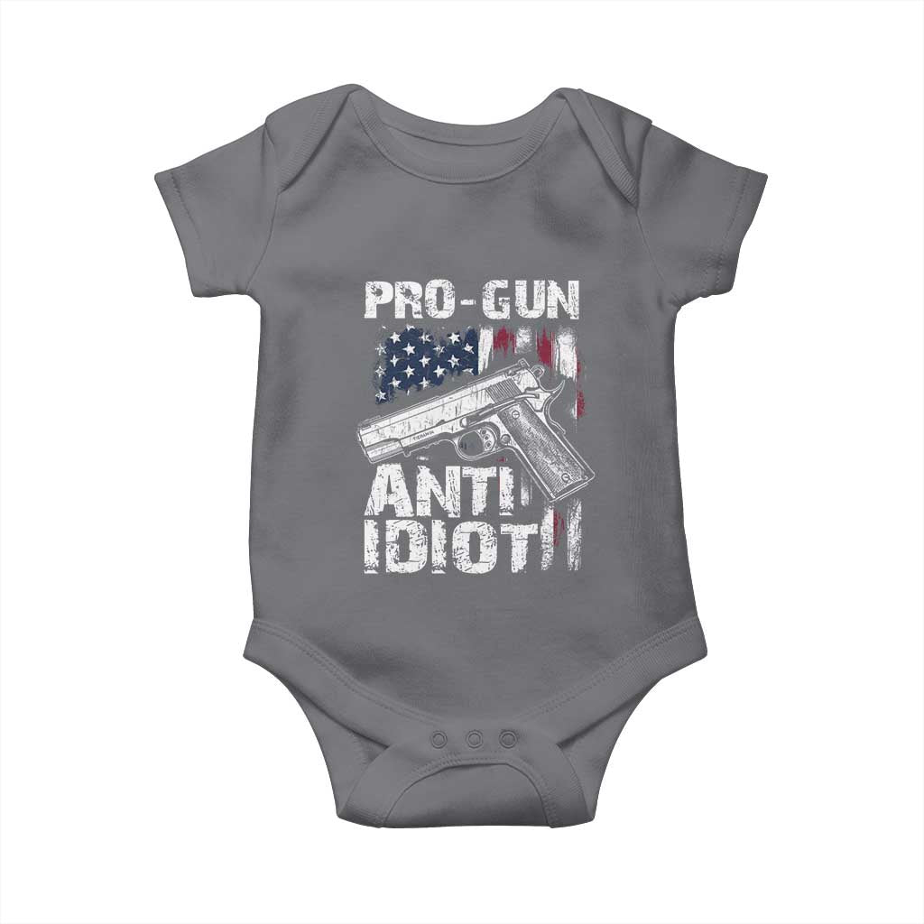 Pro Gun Anti Idiot Baby Onesie Vintage American Flag 2nd Amendment - Wonder Print Shop