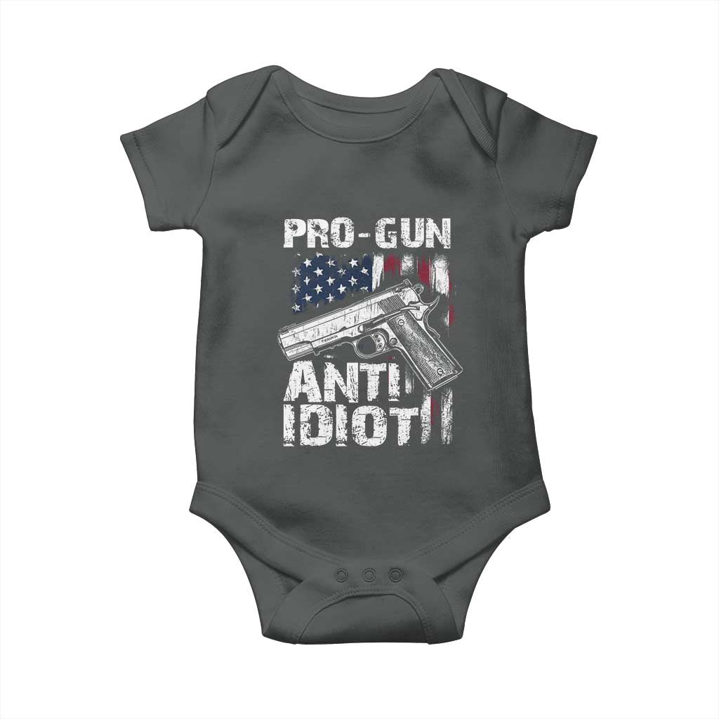 Pro Gun Anti Idiot Baby Onesie Vintage American Flag 2nd Amendment - Wonder Print Shop