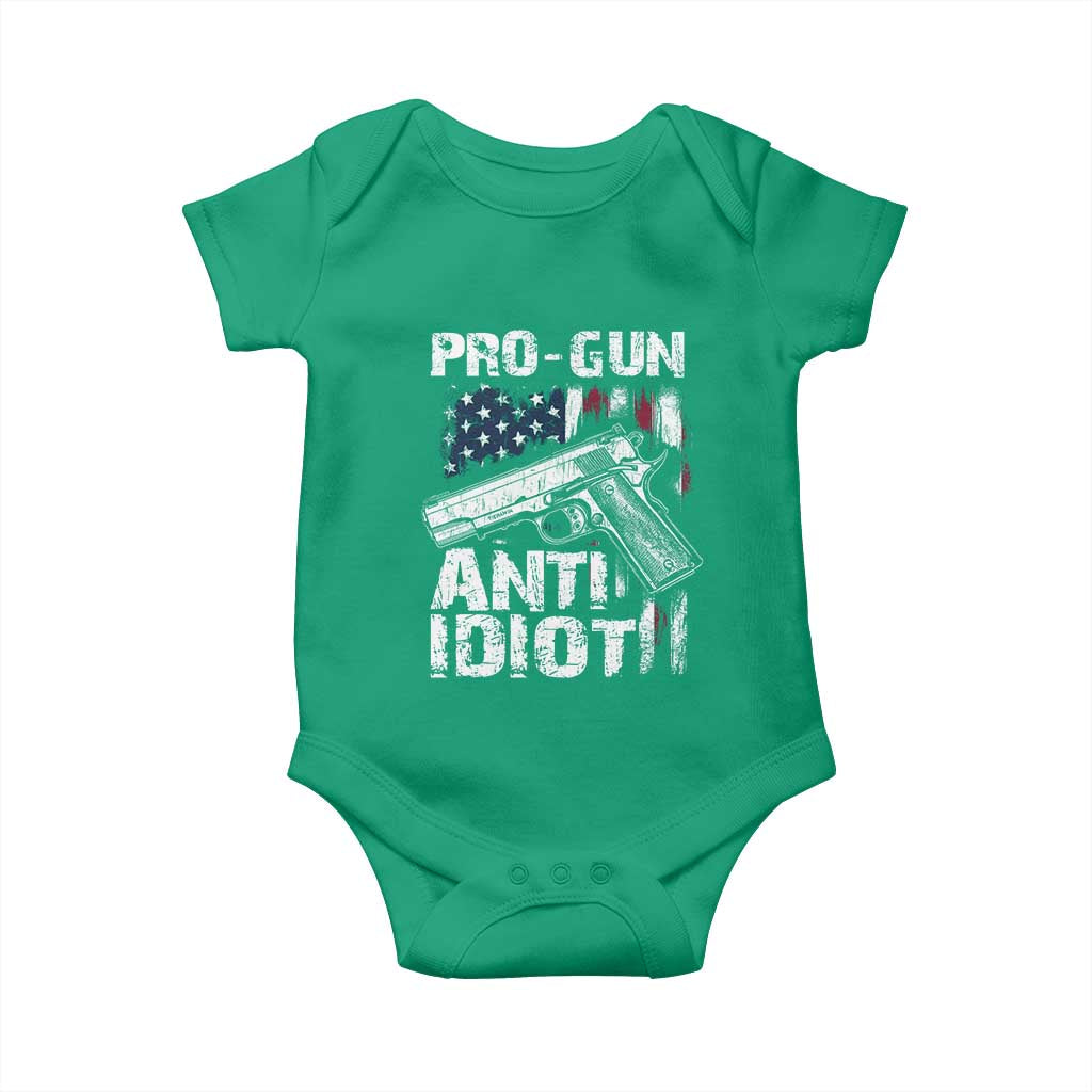 Pro Gun Anti Idiot Baby Onesie Vintage American Flag 2nd Amendment - Wonder Print Shop