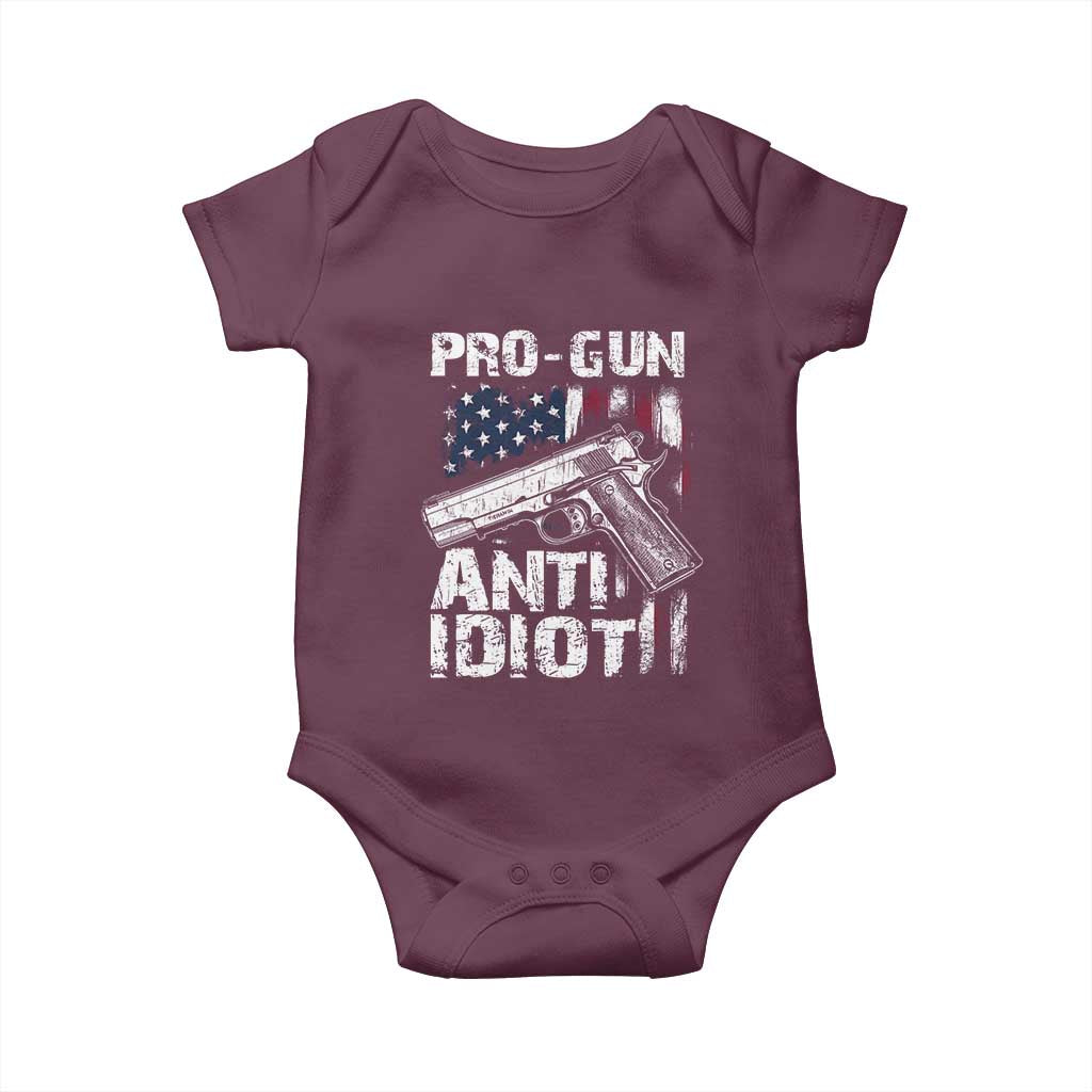 Pro Gun Anti Idiot Baby Onesie Vintage American Flag 2nd Amendment - Wonder Print Shop